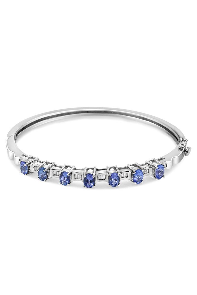 5 MM Oval Blue Tanzanite and 1/4 Cttw Diamond Bangle